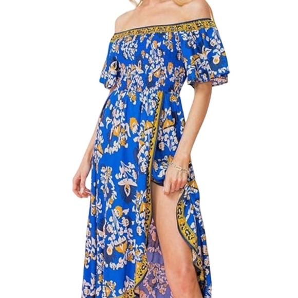 Flying Tomato Bohemian Dress Off or On Shoulder Fluttery Rayon Floral Tiki NOWT - Picture 7 of 16